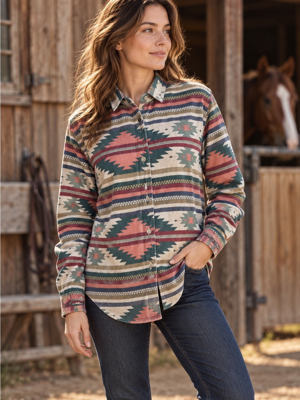 Vintage Woolrich Southwestern Aztec Cotton Flannel Shirt S Western USA